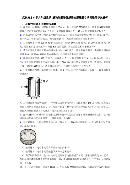 武汉育才小学六年级数学 解决问题培优解答应用题题专项训练带答案解析