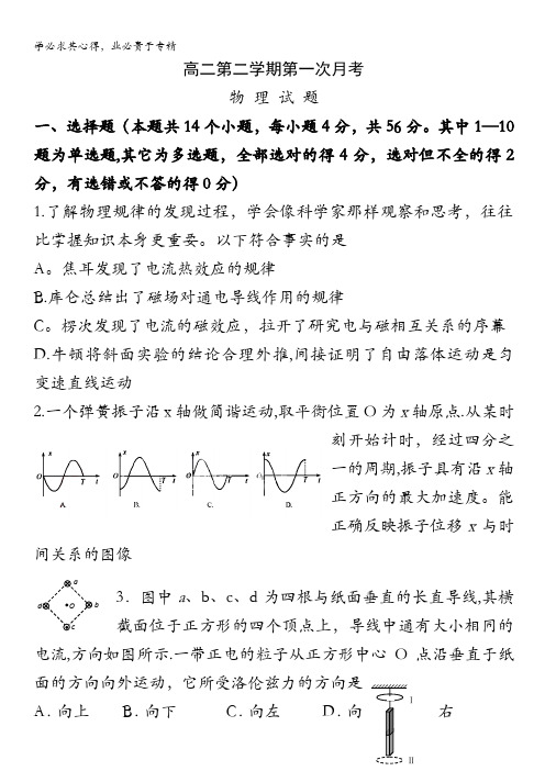 河北省正定中学2013-2014学年高二下学期第一次月考 物理试题 含答案