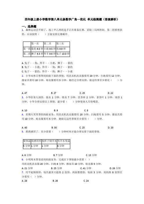 四年级上册小学数学第八单元条数学广角—优化 单元检测题(答案解析)