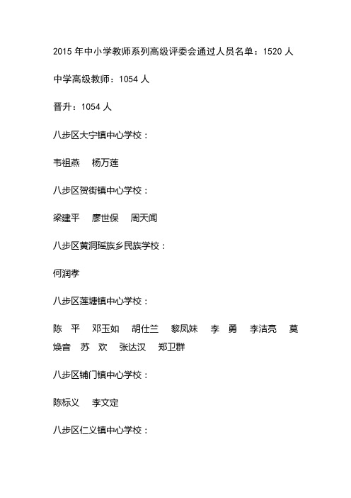 2015年中小学教师系列高级评委会通过人员名单