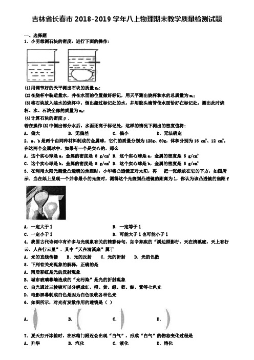 吉林省长春市2018-2019学年八上物理期末教学质量检测试题