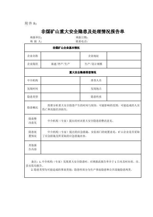 非煤矿山安全隐患排查各种表格大全