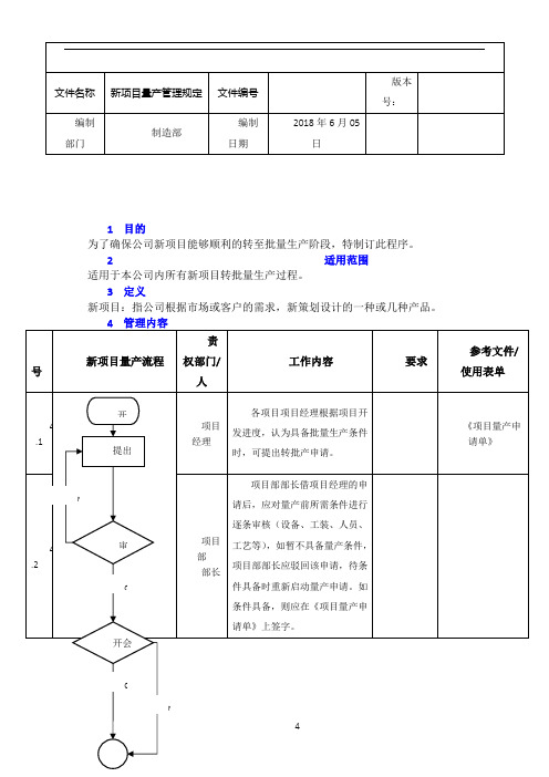 新项目量产管理规定