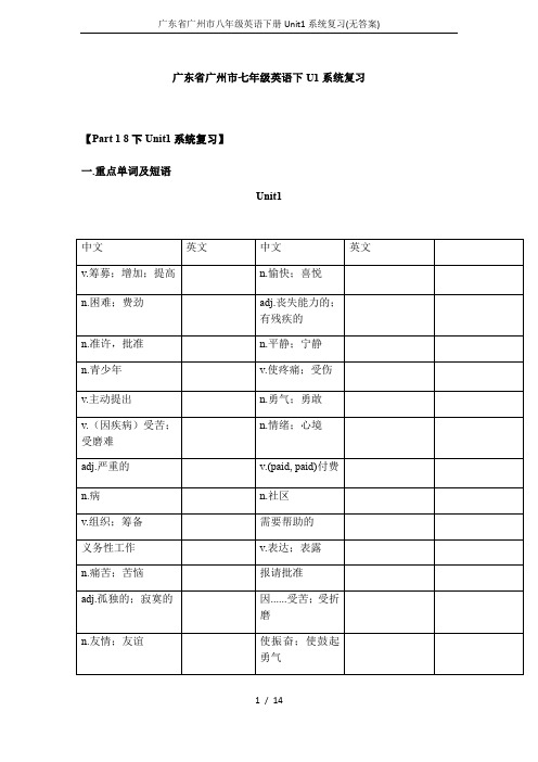 广东省广州市八年级英语下册Unit1系统复习(无答案)