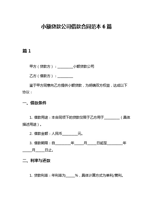 小额贷款公司借款合同范本6篇