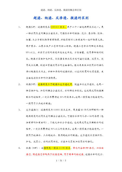 超滤、纳滤、反渗透、微滤的概念和区别