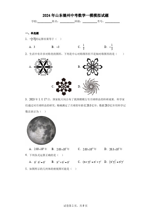 2024年山东德州中考数学一模模拟试题