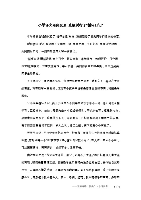 小学语文老师反思 班级试行了“循环日记”