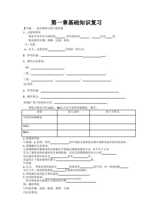 人教版必修一化学期末复习    第一章基础知识整理