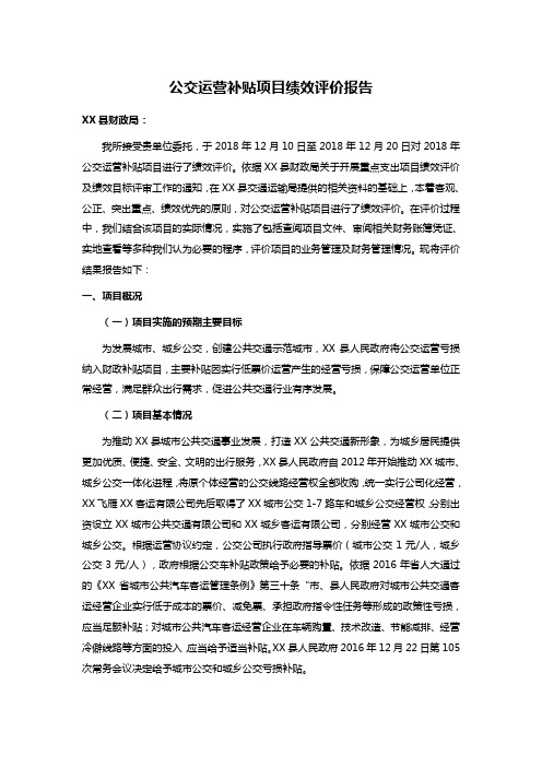 公交运营补贴项目绩效评价报告