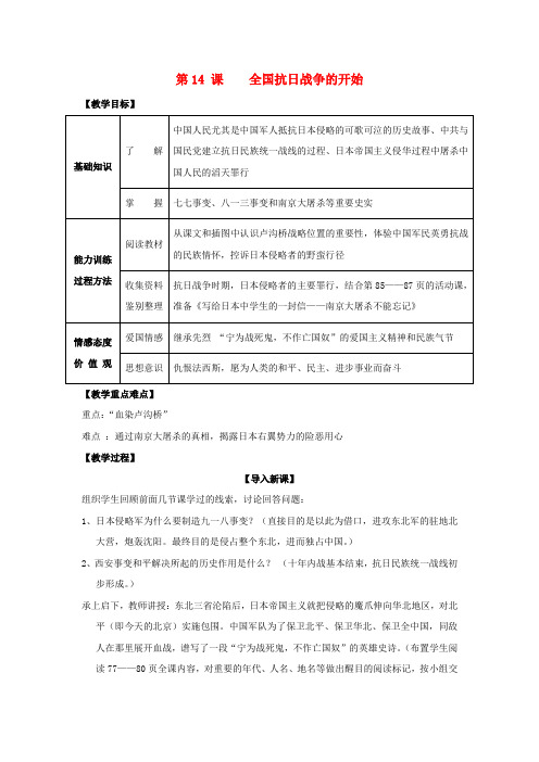 八年级历史上册 4.2全面抗日战争的开始教案 川教版