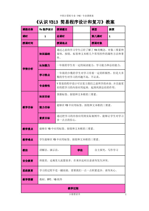 认识VB13 简易程序设计和复习