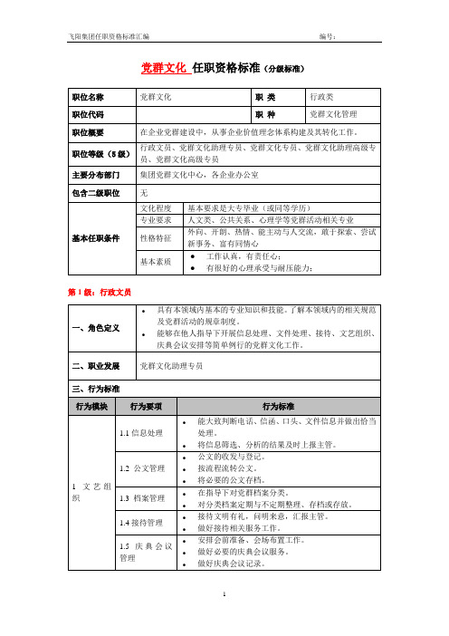 行政类任职资格标准分级标准党群文化