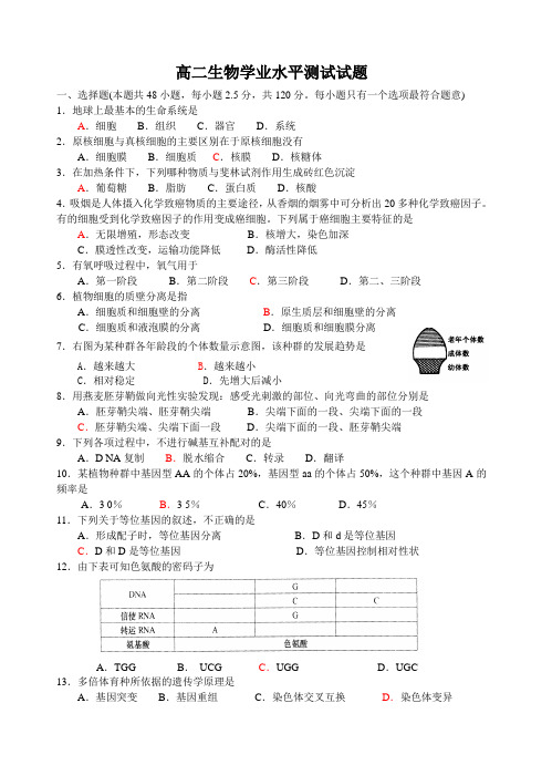 高二生物第二学期学业水平测试试题