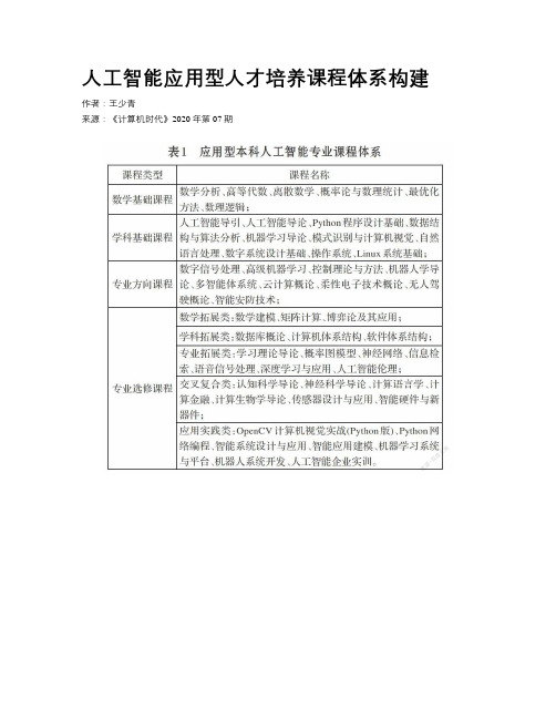     人工智能应用型人才培养课程体系构建    