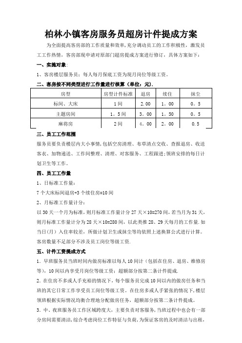 酒店客房部提成方案