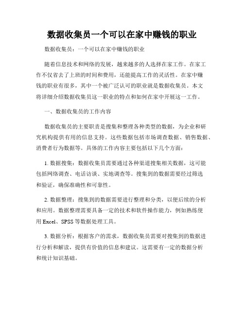 数据收集员一个可以在家中赚钱的职业