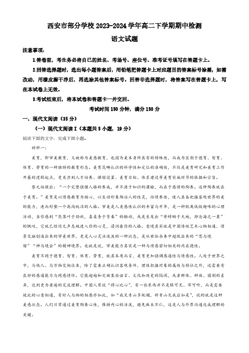 陕西省西安市部分学校2023-2024学年高二下学期期中检测语文试卷(含解析)