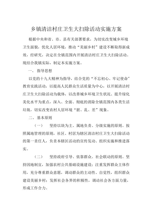 乡镇清洁村庄卫生大扫除活动实施方案材料.docx