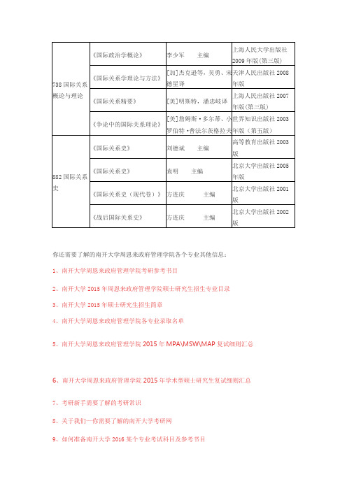 南开大学国际关系参考书目