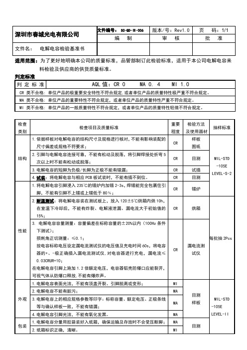 电解电容检验标准