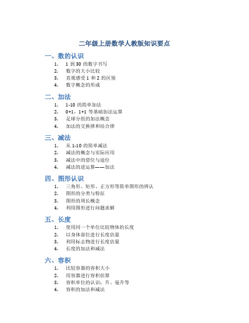 二年级上册数学人教版知识要点