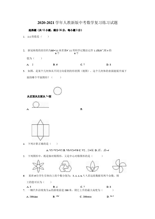 2021年九年级中考数学复习试题(有解析).docx