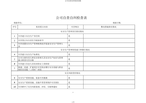 企业自查自纠检查表格