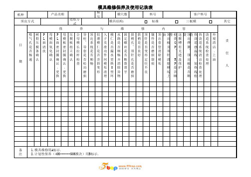 塑胶模具维修保养及使用记录表