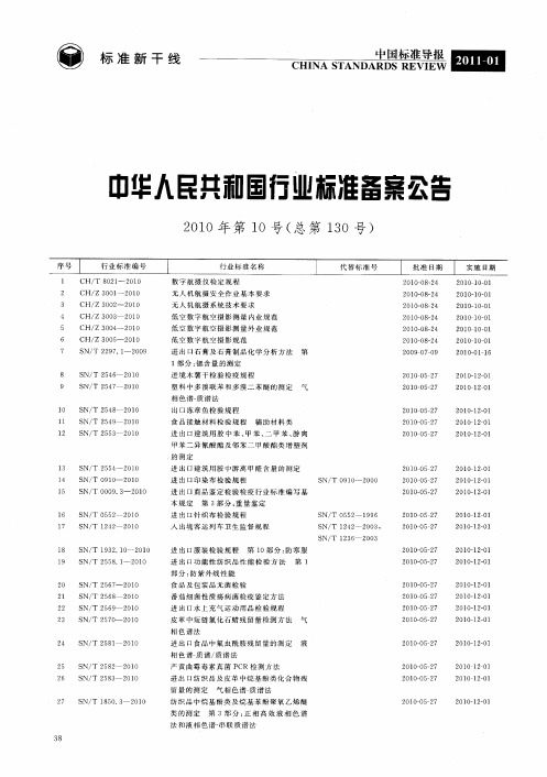 中华人民共和国行业标准备案公告