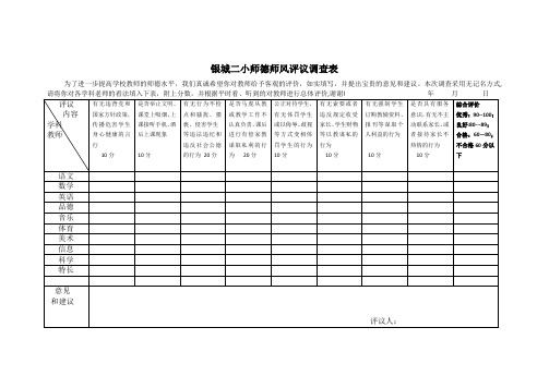 师德师风评议调查表