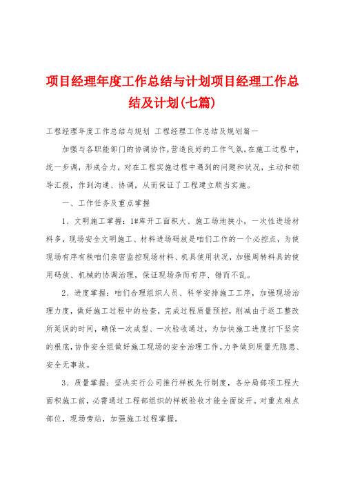 项目经理年度工作总结与计划项目经理工作总结及计划(七篇)