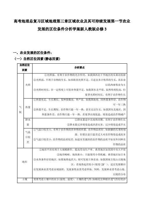 高考地理总复习区域地理第三章区域农业及其可持续发展第一节农业发展的区位条件分析学案新人教版必修3
