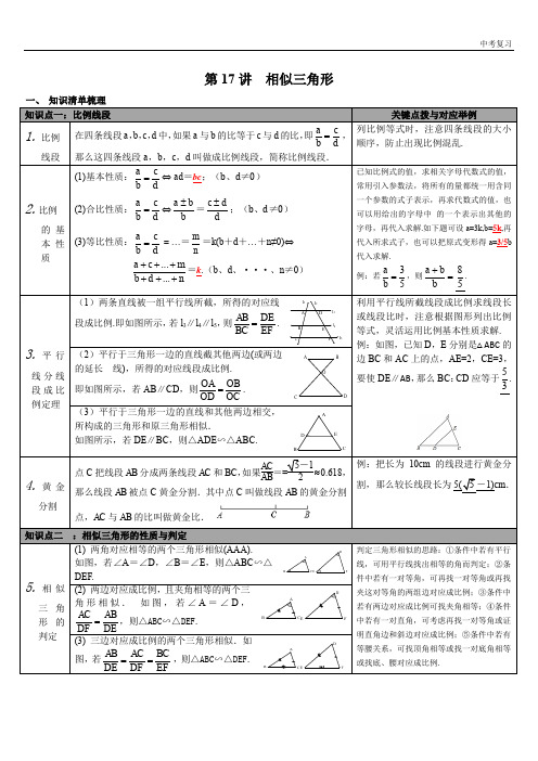 2020年春冀教版九年级数学下册中考知识点梳理第17讲 相似三角形