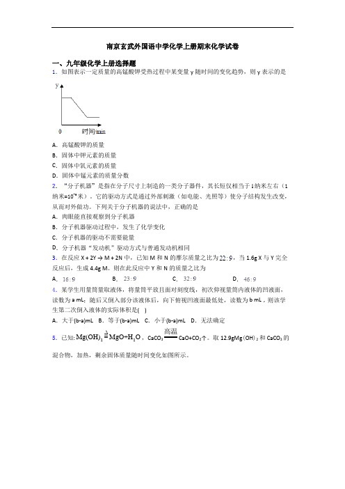 南京玄武外国语中学化学初三化学上册期末化学试卷