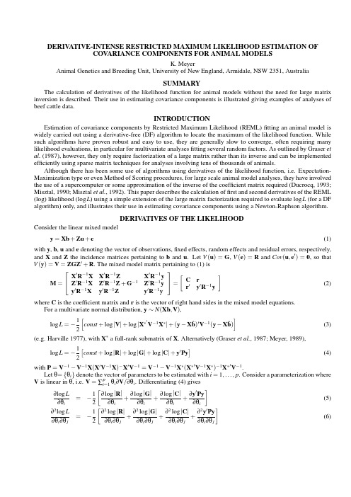 Restricted Maximum Likelihood to estimate variance components for animal models with severa