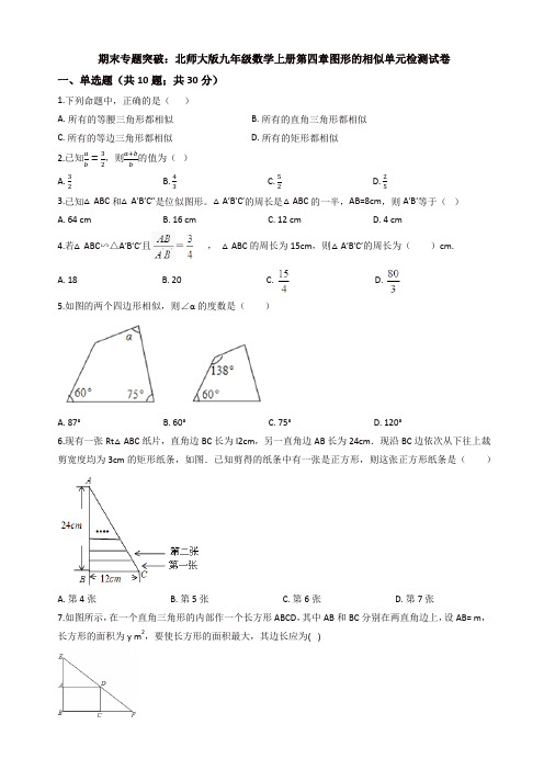 2019年北师大九年级上册期末专题《第四章图形的相似》单元试卷(有答案)