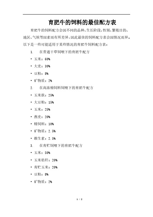 育肥牛的饲料的最佳配方表