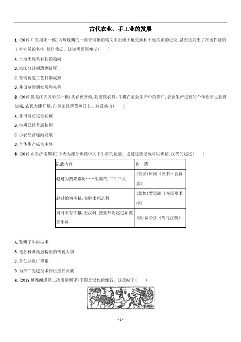 高三高考历史二轮复习强化练习卷：古代农业、手工业的发展