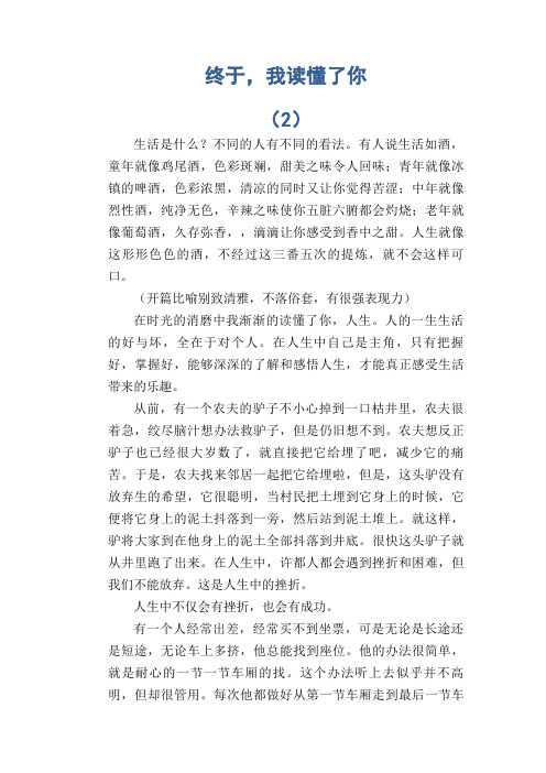 高中生优秀作文精选：终于,我读懂了你 (2)