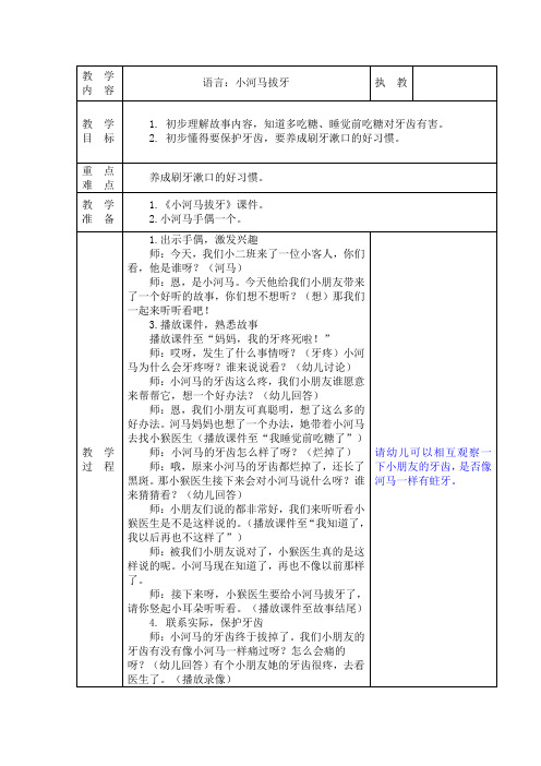 幼儿园语言教案：小河马拔牙及教学反思