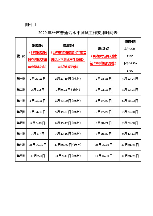 2020年东莞市普通话水平测试工作安排时间表【模板】