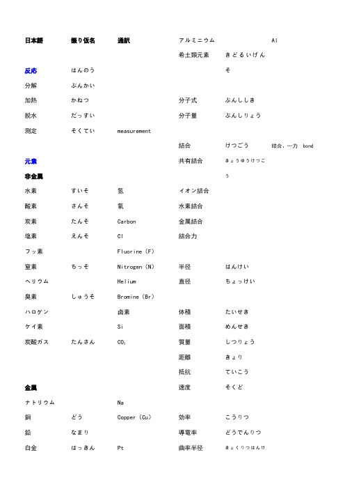 电化学专业日语词汇表