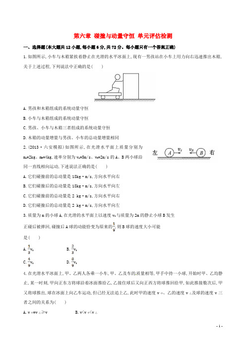 (安徽专用)版高中物理 第六章 碰撞与动量守恒单元评估检测 新人教版