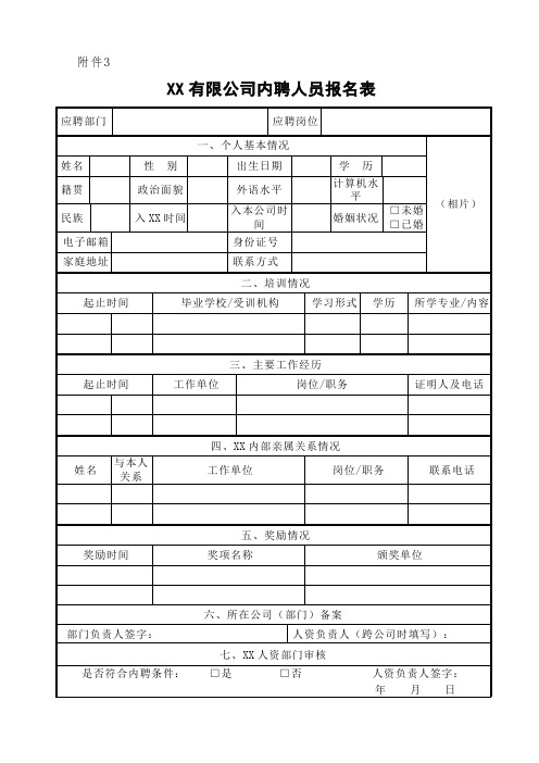 公司工程运营内聘人员报名表