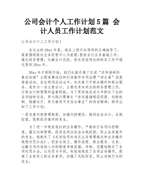 公司会计个人工作计划5篇 会计人员工作计划范文