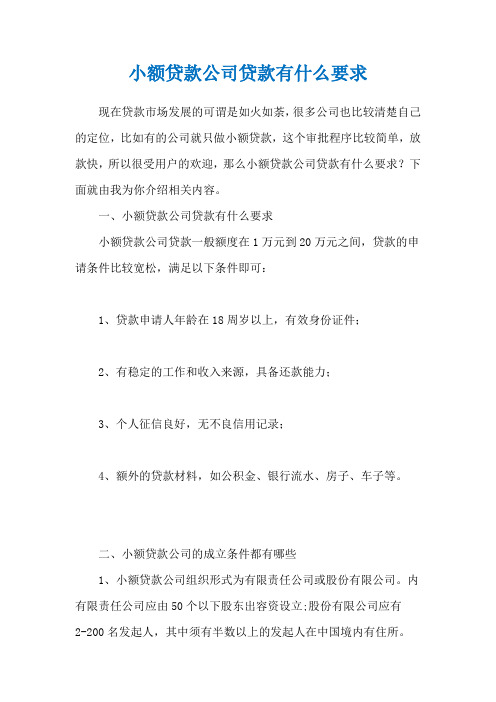 小额贷款公司贷款有什么要求