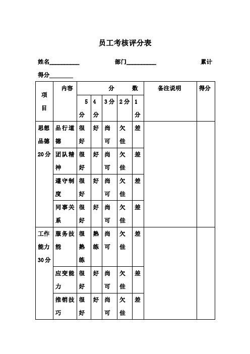 员工考核评分表