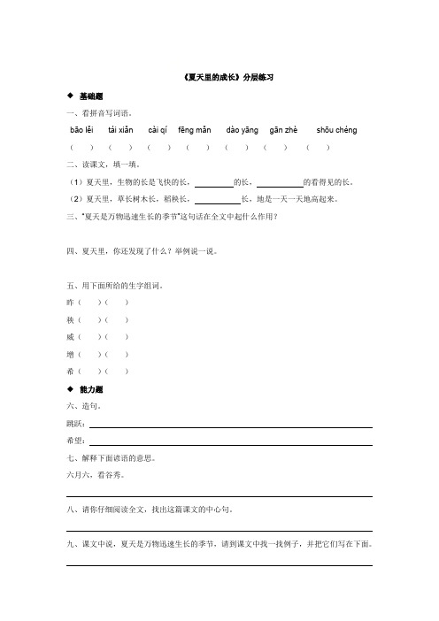 人教部编版六年级上册15 夏天里的成长 (习题2)