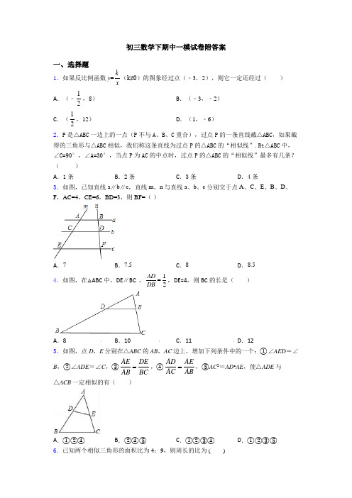 初三数学下期中一模试卷附答案